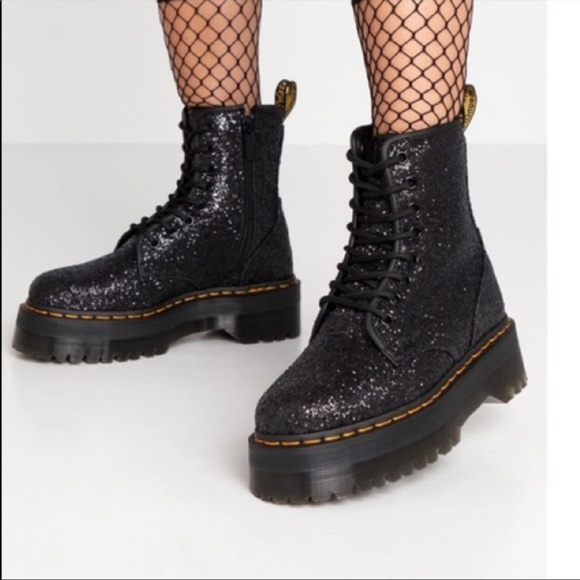 Dr. Martens Shoes - Dr. Martens Jadon Black Glitter Platform Lace Up Boots Size 7 RARE